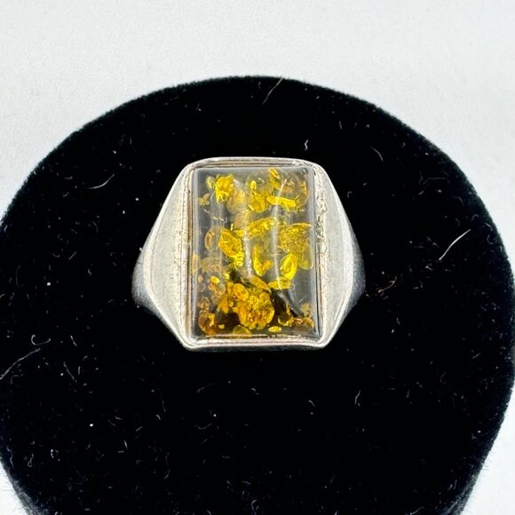 Jewelry - Vintage Amber & Sterling Silver Ring With  Beautiful Gold Inclusions, Size 7